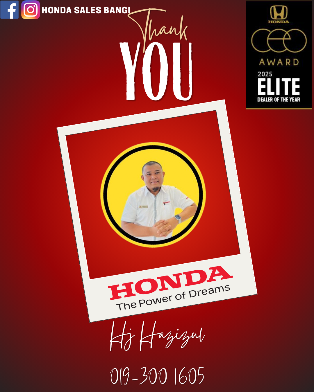 Hj Hazizul, penasihat jualan Honda Sales Bangi